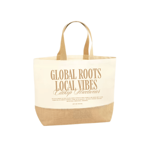 "Global Roots Local Vibes" XL Grote Jutte Strandtas - CitéShop